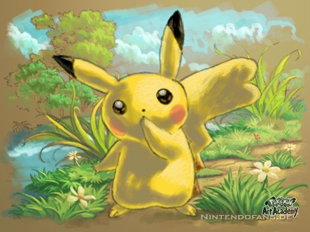 Ein weibliches Pikachu im Wald - gemalt