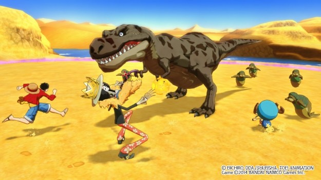 Die Strohhüte kämpfen gegen einen T-Rex
